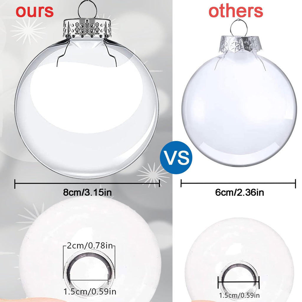 3.15 inch Clear Plastic Ornament Balls, Christmas Balls, DIY Fillable Ornaments, Clear Ornaments for Crafts Fillable - 12 PCS