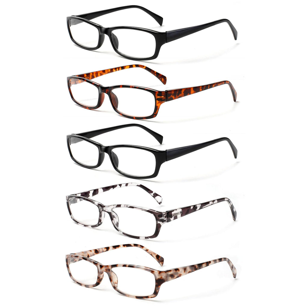 Kerecsen Reading Glasses 5 Pairs Fashion Ladies Readers Spring Hinge with Pattern Print Eyeglasses for Women (Mix Color -4, 1.50)