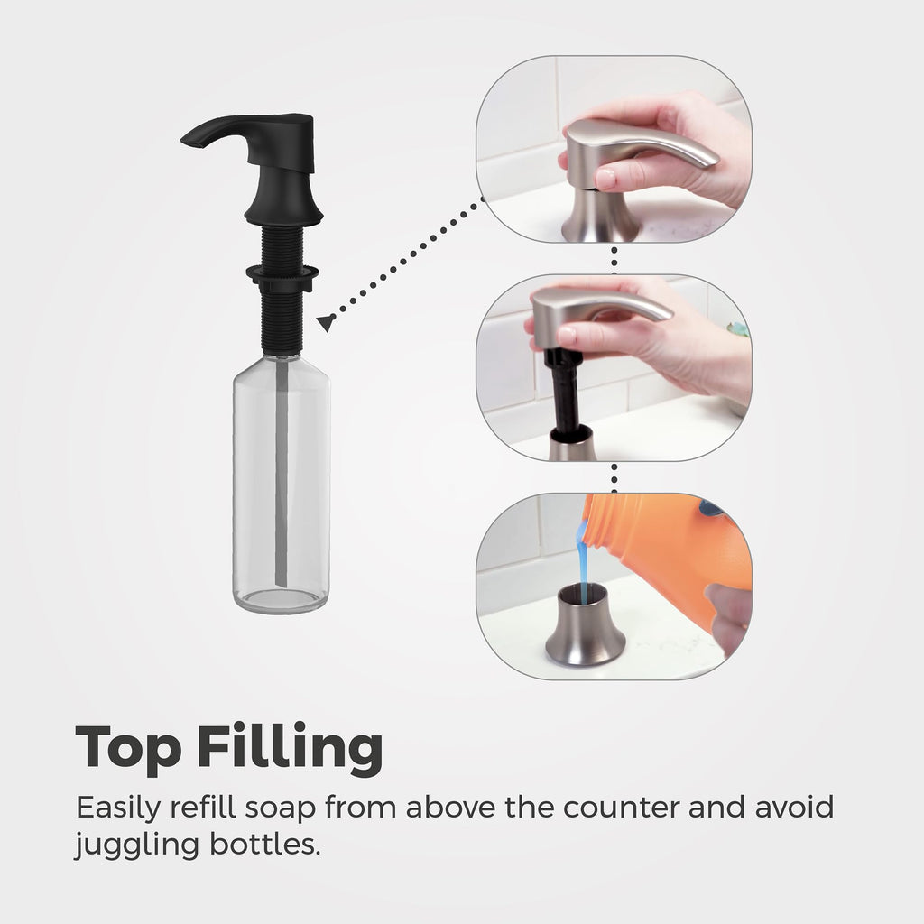 Pfister SoloTilt Kitchen Sink Soap Dispenser Counter-Mounted Stainless Steel Finish with Forward Tilting Thumb-Activated Pump Head and 16 oz Bottle for Dish Soap KSDKEMGS
