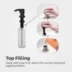 Pfister SoloTilt Kitchen Sink Soap Dispenser Counter-Mounted Stainless Steel Finish with Forward Tilting Thumb-Activated Pump Head and 16 oz Bottle for Dish Soap KSDKEMGS