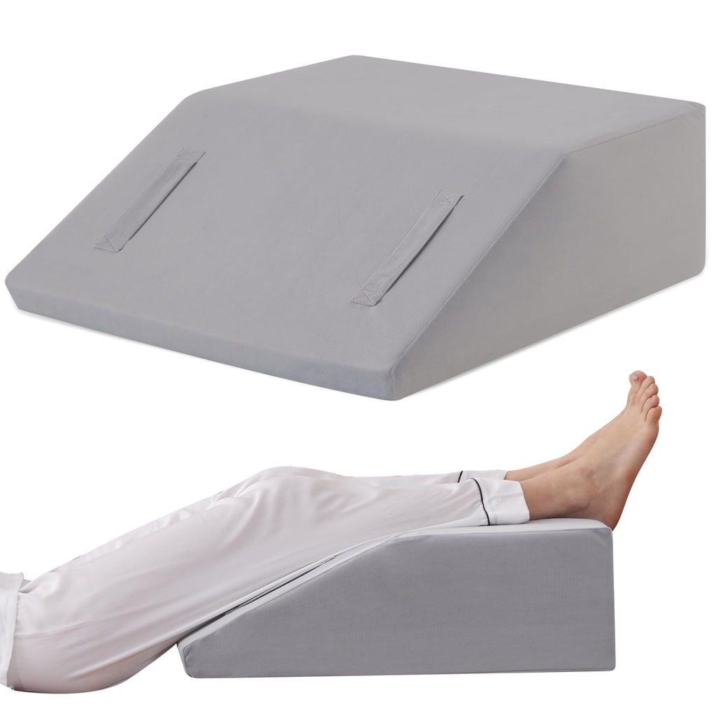 Ruqmuis Leg Elevation Pillow for After Surgery, 10inch Foam Leg Elevating Pillow for Swelling and Blood Circulation, Leg Wedge Pillow for Sleeping, Knee Pillow for Knee Hip Ankle Pain Relief, Velvet
