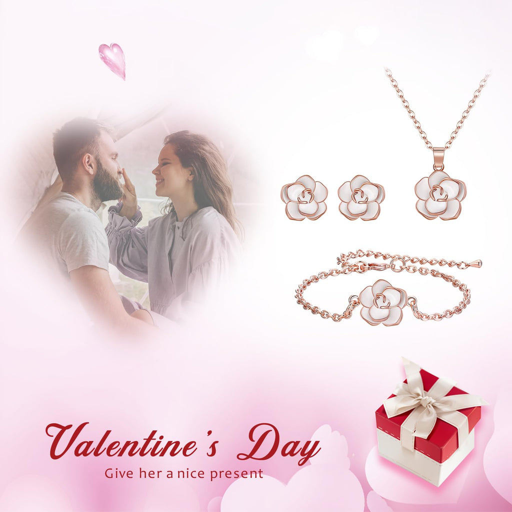EleQueen 3Pcs Rose Flower White Rose Gold Plated Child Jewelry Set