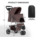 Pet Stroller for Small Dogs 10 lbs, Dog Stroller for Medium Dogs 30 lbs, Cat Strollers for 2 Cats, 3 Wheels Foldable Jogger Puppy Stroller with Storage Basket and Cup Holder, Coffee