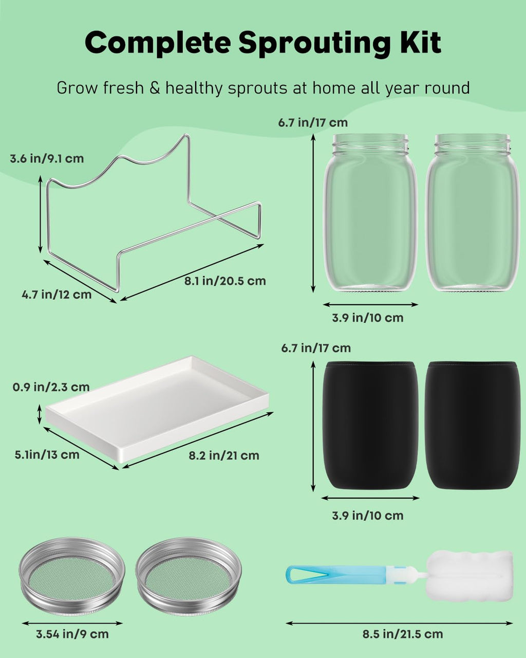 Pawfly Sprouting Kit, Wide Mouth 1 Quart (1000 mL) Mason Jars