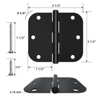 HOSOM 30 Pack Rounded Matte Black Door Hinges 3.5 x 3.5 inch with 5/8 Radius, Black 3 1/2 Interior Door Hinges, 3 ½"x 3 ½" Hardware