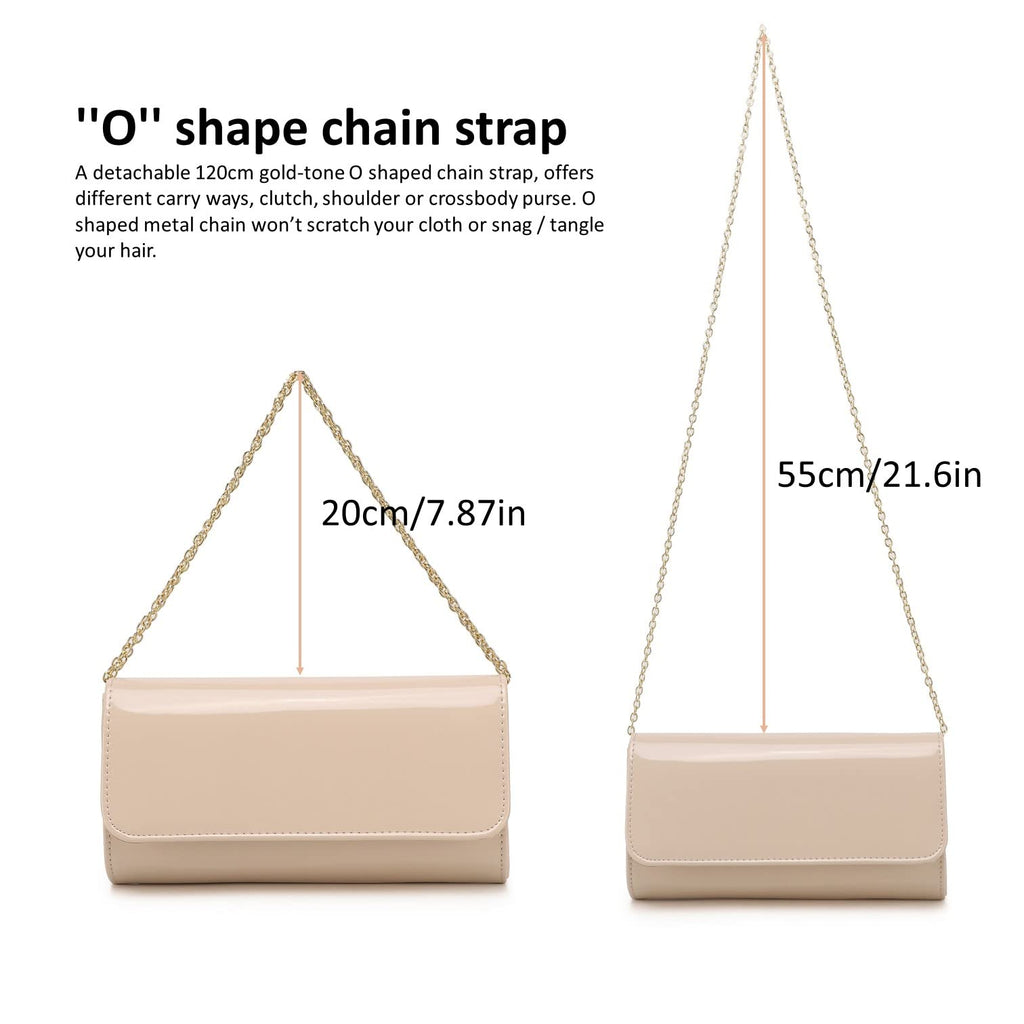 Patent Leather Envelope Clutch Womens Evening Handbag Stylish Shoulder Bag Purse for Christmas Wedding Party Prom(Nude 018)