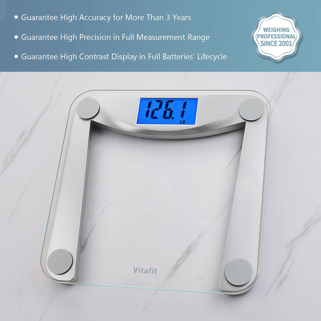Vitafit Bathroom Scale for Body Weight Accuracy 0.1lb, 400lb,Clear Glass