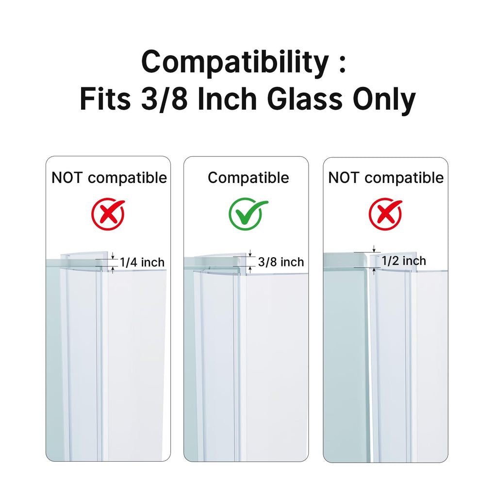 AmazerBath 5 PCS Shower Door Side Seal Strip for 3/8 Inch Glass - 15.75 Inches Long x 5, 5 Sections Segmented Shower Installation Kit, Frameless Glass Door Seal Strip