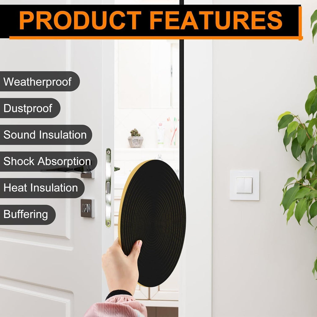 Ninsula 13Ft Door Weather Stripping, (1/2in x 1/2in), Strong Adhesive, Sound Proof, Door Insulation, Weatherproof Foam Tape for Doors, Weatherstripping for Doors Frames, Windows