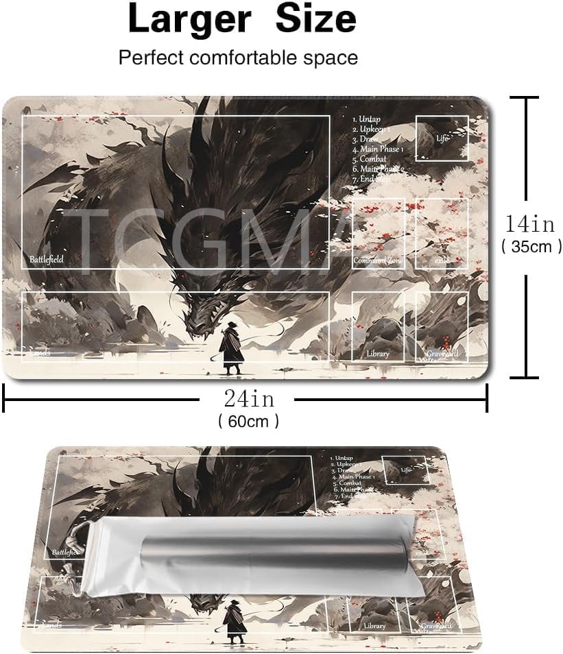 MTG Playmat Size 24x14in Free Storage Bags Non-Slip Backing, Ideal for Card Game Enthusiasts TCG Playmat (Shadow Dragon-Deck)