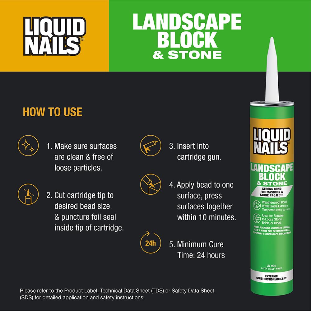 Liquid Nails - LN-905 Landscape Block Adhesive (LN905), Low VOC, 10 oz (Pack of 6)