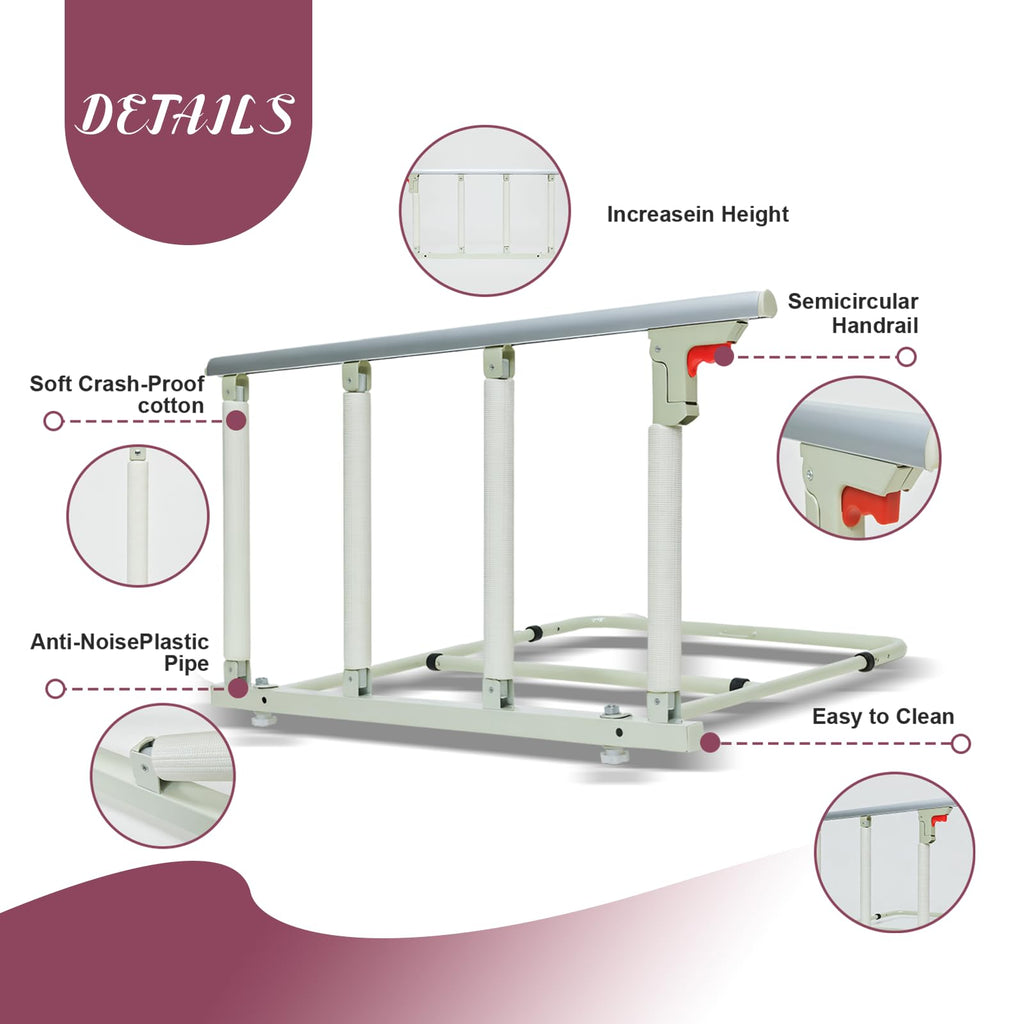 JIKEXINGMENG 30″ Folding Bed Rail–Safety Bed Rails for Elderly Adults (Twin–King,Tool-Free) Supports300lbs|Non-SlipStrap&FoamBase|180°Fold-DownDesign|Height17–21″Adjustable|PaddedGrip&OrganizerPouch