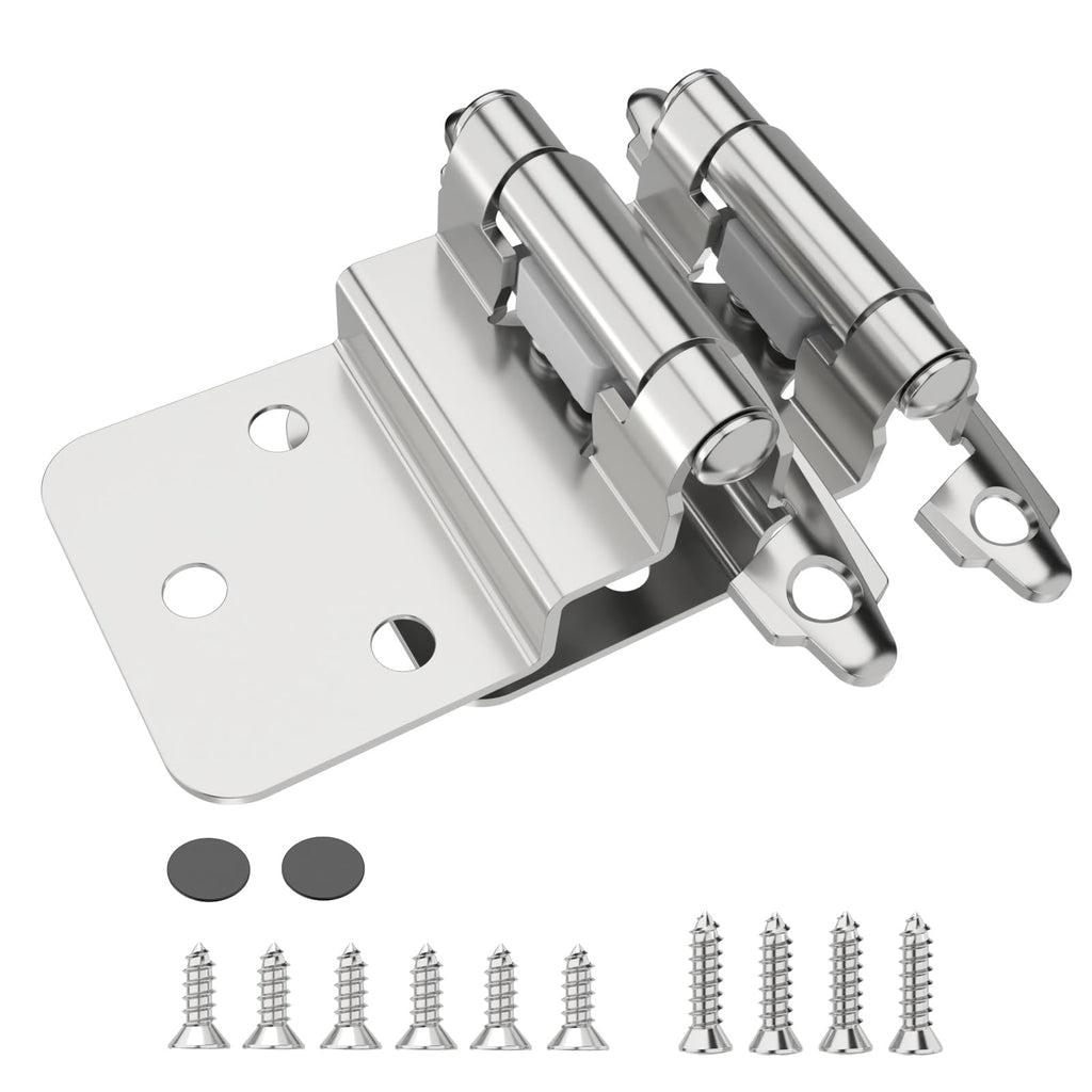 Chibery 3/8 Inch Inset Cabinet Hinges, 10 Pack Self Closing Flush Face Mount Hinges with Door Bumper, Variable Decorative Hardware for Bathroom, Furniture, Kitchen Cabinet Doors, Brushed Nickel