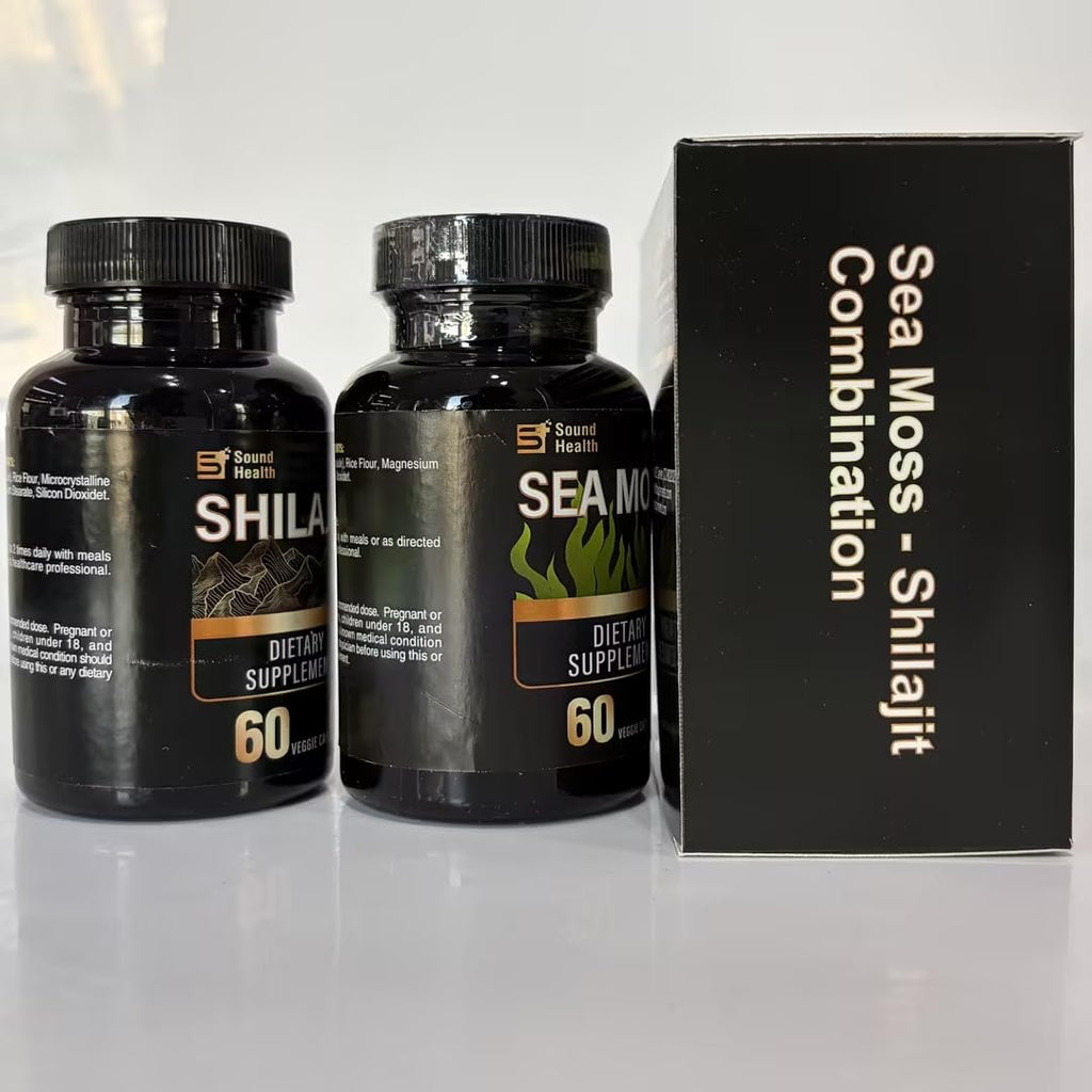 Irish Sea Moss & Shilajit Bundle for Natural Energy, Sleep Support & Hair Growth, Made with Black Seed Oil, Ashwagandha, Ginger, Rhodiola Rosea, Vitamins C & D, for Man & Women, All-in-1 Supplement