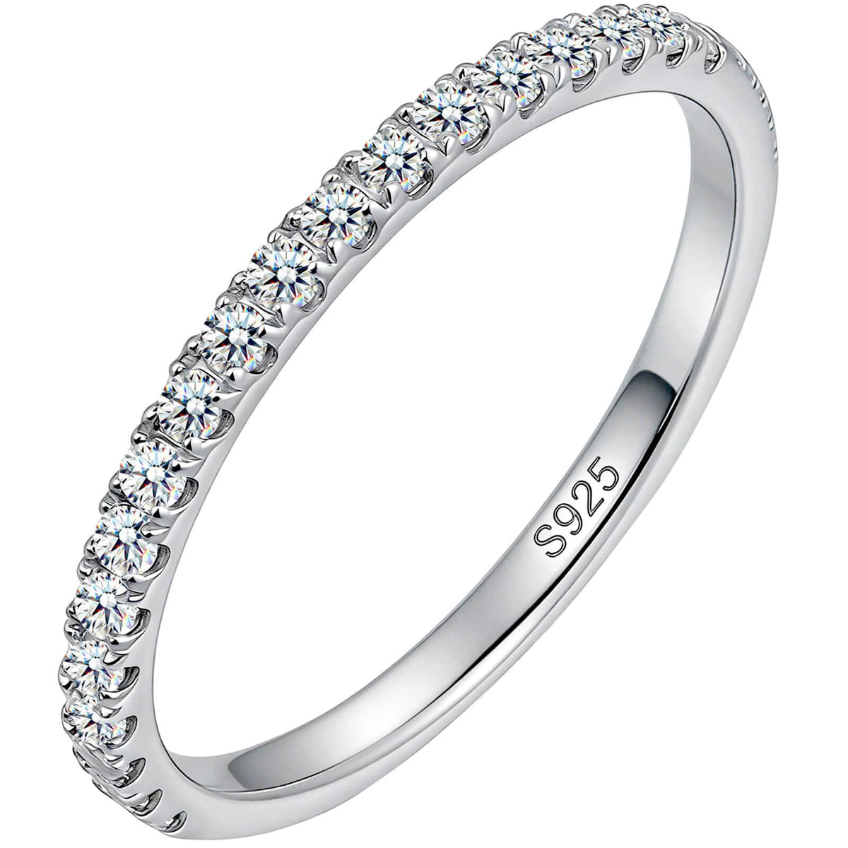WES 1.5mm Moissanite Wedding Band - 925 Sterling Silver Half Eternity Round Stackable Moissanite Engagement Rings Anniversary Wedding Rings for Women, Size 6.5