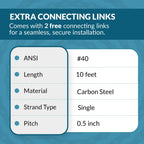 PGN #40 Roller Chain - 10 Feet + 2 Free Connecting Links - Carbon Steel Chains for Bycicles, Mini Bikes, Motorcycles, Go-Karts, Home and Industrial Machinery - 239 Links