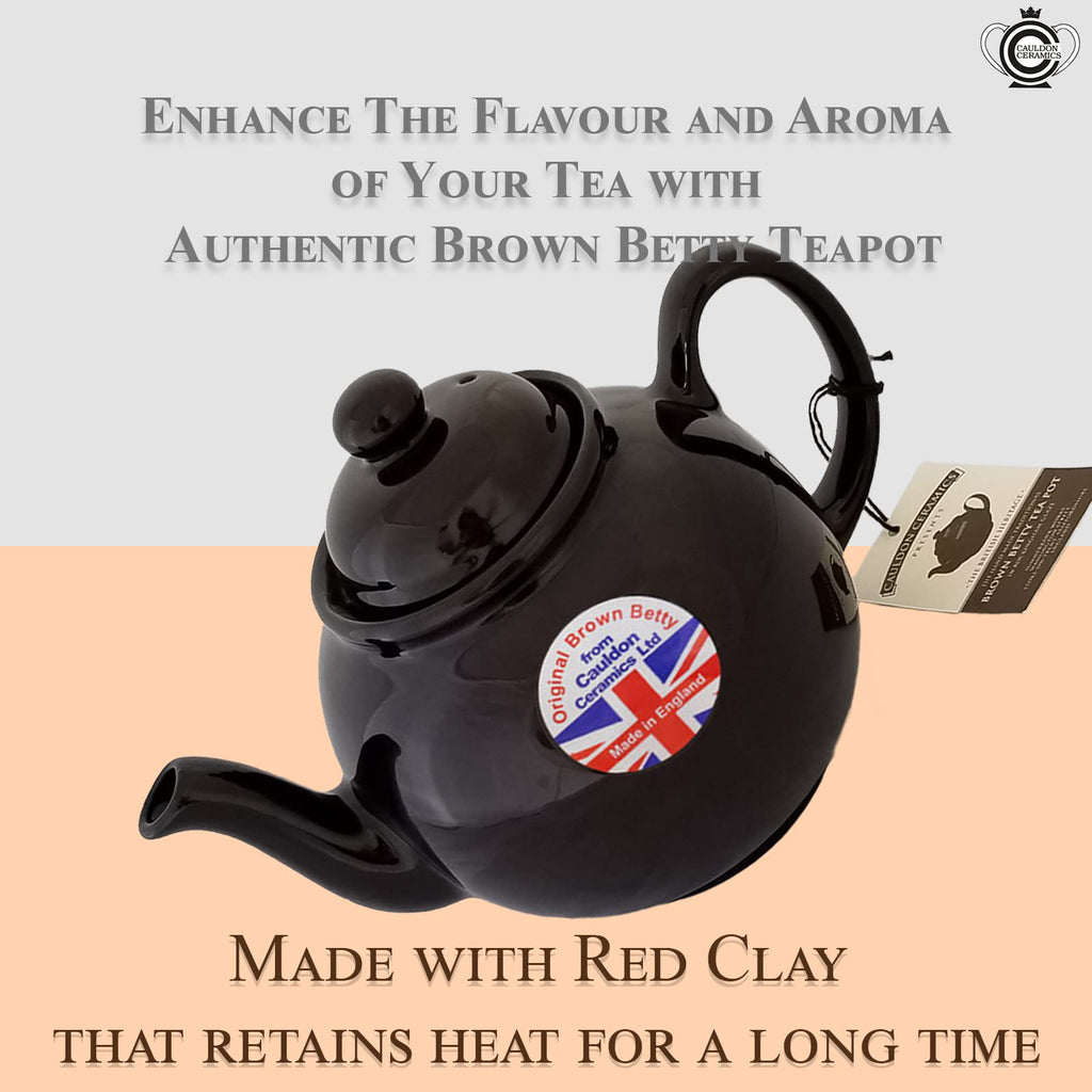 Cauldon Ceramics Classic Brown Betty Tea Pot | Hand Made 4 Cup Brown Betty Teapot | Made with Traditional Staffordshire Red Clay | Ceramic Teapot for Loose Leaf Tea or Teabags | 36 fl oz