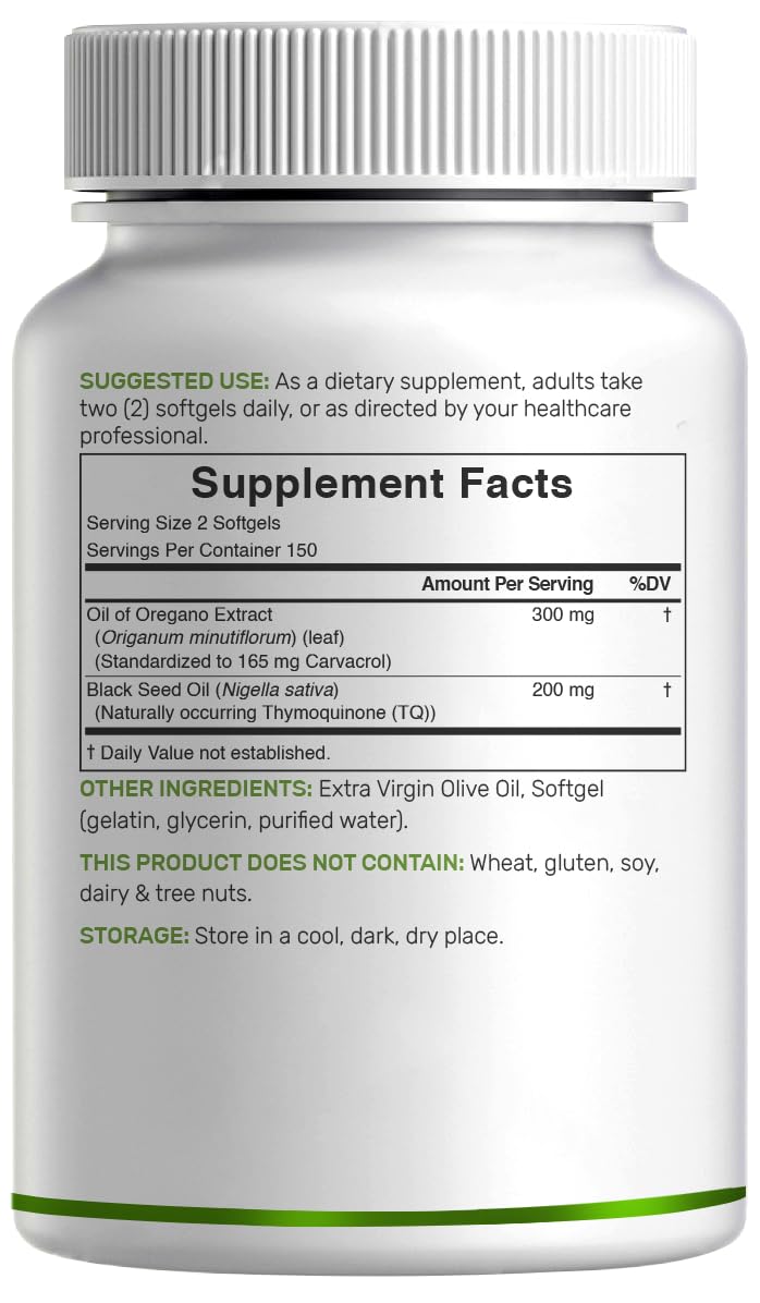 DEAL SUPPLEMENT Oil of Oregano Softgels with Black Seed Oil 300 Count – 30:1 Extract, Active Carvacrol & Thymoquinone – Antioxidant Immune Health Support – Plant Based, Non-GMO
