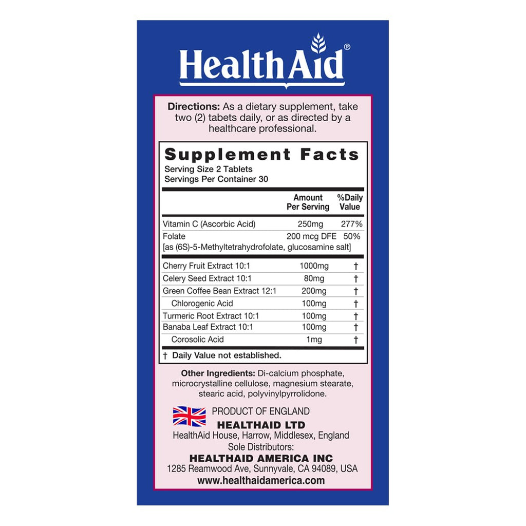HealthAid Uriprinol® 60 Tablets – Twice‑Daily Antioxidant Uric Acid Cleanse with Montmorency Cherry, Celery Seed, Turmeric & Banaba Leaf – Vegan, Non‑GMO