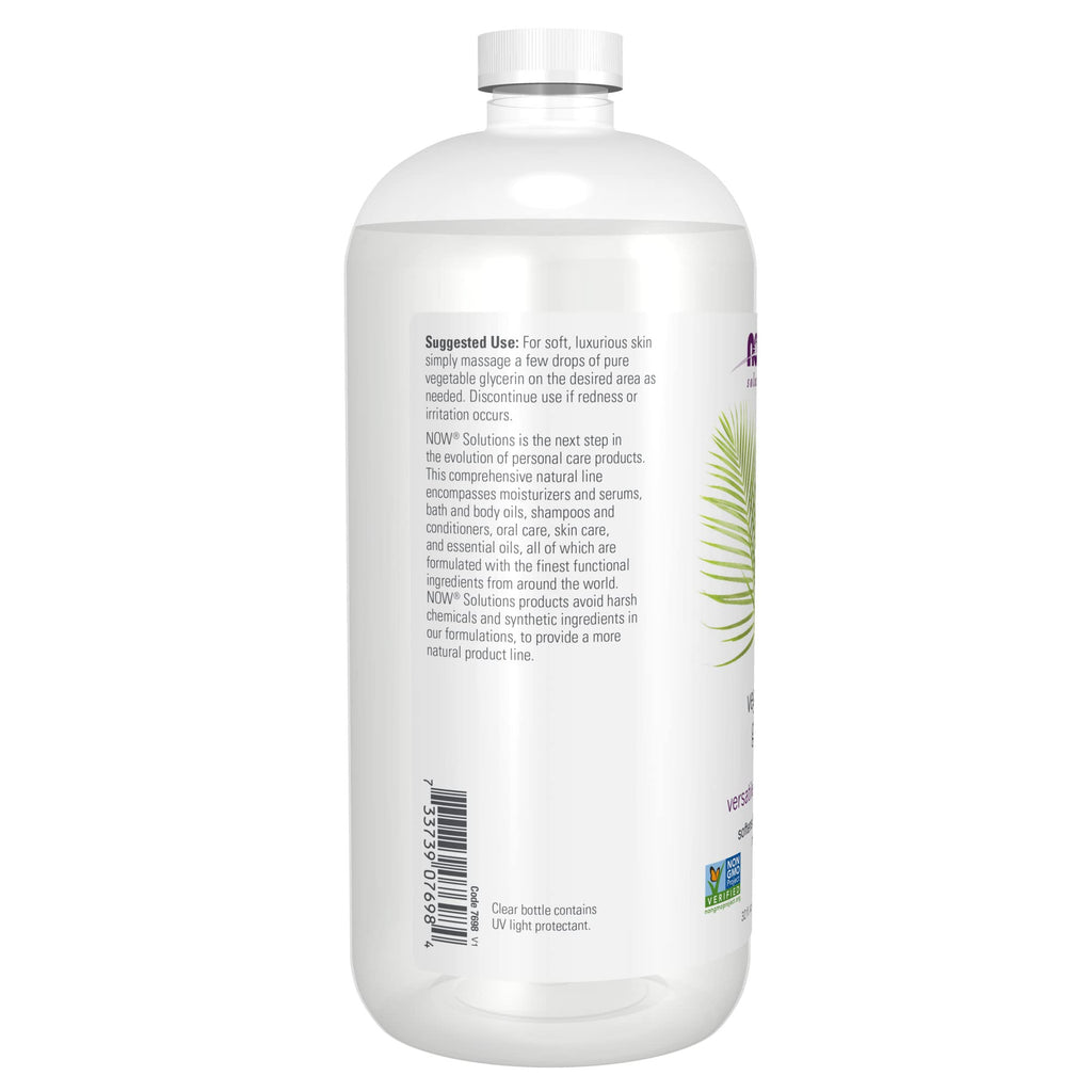 NOW Foods Solutions, Vegetable Glycerin, 100% Pure, Versatile Skin Care, Softening and Moisturizing, 32-Ounce