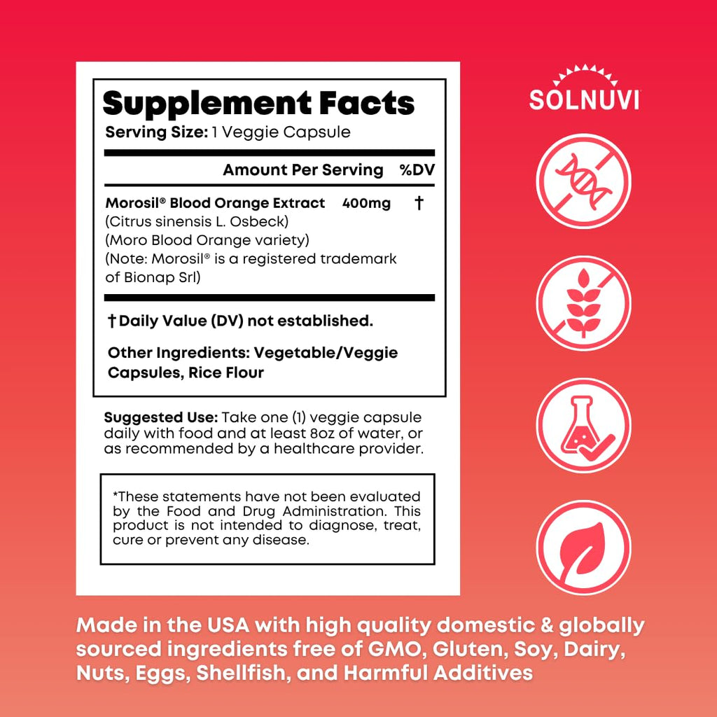 Morosil Clinically Tested C3G Supplement - Metabolism, Antioxidant, Wellness Support for Men & Women - 400mg Moro Red Orange Extract - 30 Veggie Capsules - Non-GMO, Gluten-Free, Vegan-Friendly