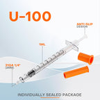 31G 1/4''(6mm) U-100 1mL/cc Lab Syringes Individually Wrapped, Pack of 100