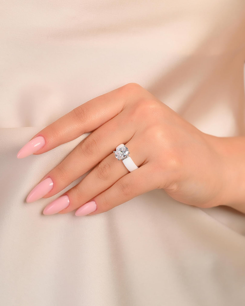 Rinfit Silicone Ring with Stone, Oval Cut CZ - Wht/Sil, Size 6
