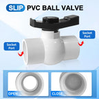 Boltigen 2Pack 1-1/2 inch Slip PVC Ball Valves, 1.5'' SCH40 PVC Water Shut Off Valve with Double Socket Full Flow Port, ''T'' Handle Plastic Control Valve, for Pool, Irrigation, Sewage Water Pipe