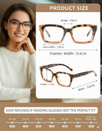 JOLISU 5 Pack Reading Glasses for Women,Oprah Style Blue Light Blocking Computer Readers,Oversized Square Eyeglasses with Spring Hinge +2.00