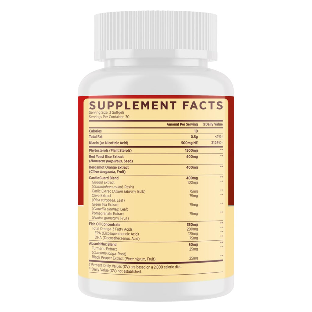 Itharoventis Cholesterol Supplements with Plant Sterols, Niacin, Red Yeast Rice, Bergamot, Omega-3 & Garlic - Advenced Absorption Formula - 90 Softgels