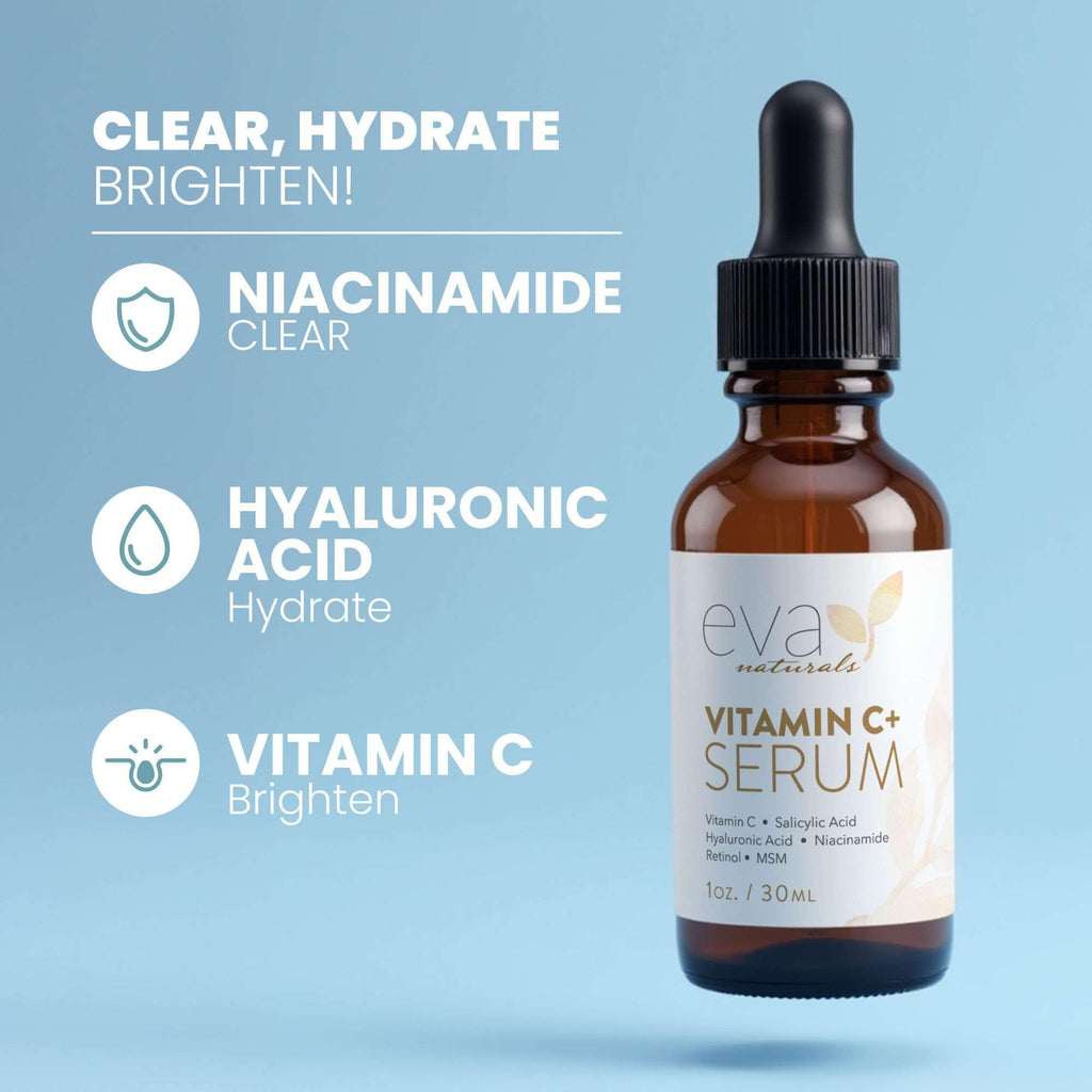 Eva Naturals Vitamin C Serum for Face – Anti Aging Dark Spot Remover with Retinol, Hyaluronic Acid, Niacinamide & Salicylic Acid – Face Serum for Women for Clear, Smooth, Radiant Skin