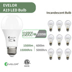 evelor 6-Packs A19 LED Light Bulbs,100 Watt Equivalent Daylight 5000K Bright Bulbs Efficient 13W,1500 Lumens E26 Base, Non-Dimmable, 15000-Hour Lifespan for Bedroom, Living Room, Office