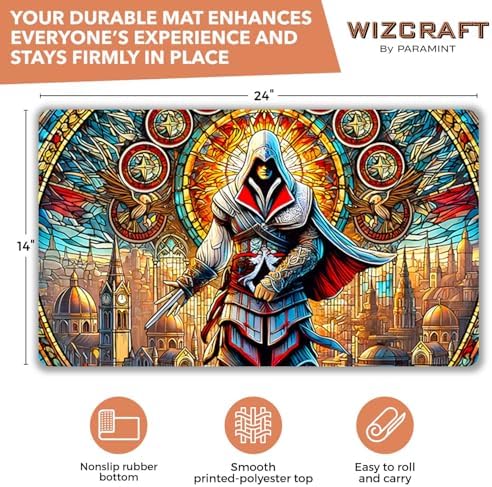 Stained Glass Assassin (Stitched) - MTG Playmat - Compatible with Magic The Gathering Playmat - Play MTG, YuGiOh, TCG - Original Play Mat Art Designs & Accessories