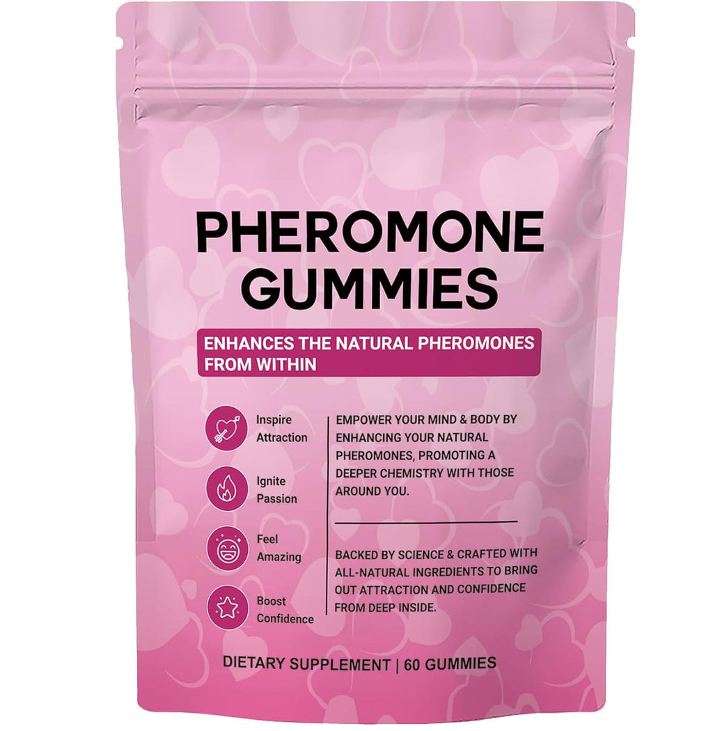 Boasi Pheromone Gummies with Slippery Elm, for Women,Enhance Charm,Supports Balance,Confidence & Social Vibe,Vegan,Non-GMO,Gluten-Free,Strawberry Flavor,60 Gummies