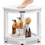 KingPavonini Waterproof Corner Shower Stool for Inside Shower, Anti-Fading Shower Bench for Shaving Legs, HDPS Anti-Fracture Shower Seat with Storage Shelf, Rapid Assembly, Load 400 Pounds