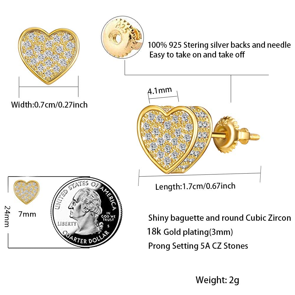SENTERIA 18K Gold Plated Heart Stud Earrings for Women Screw Back Earrings