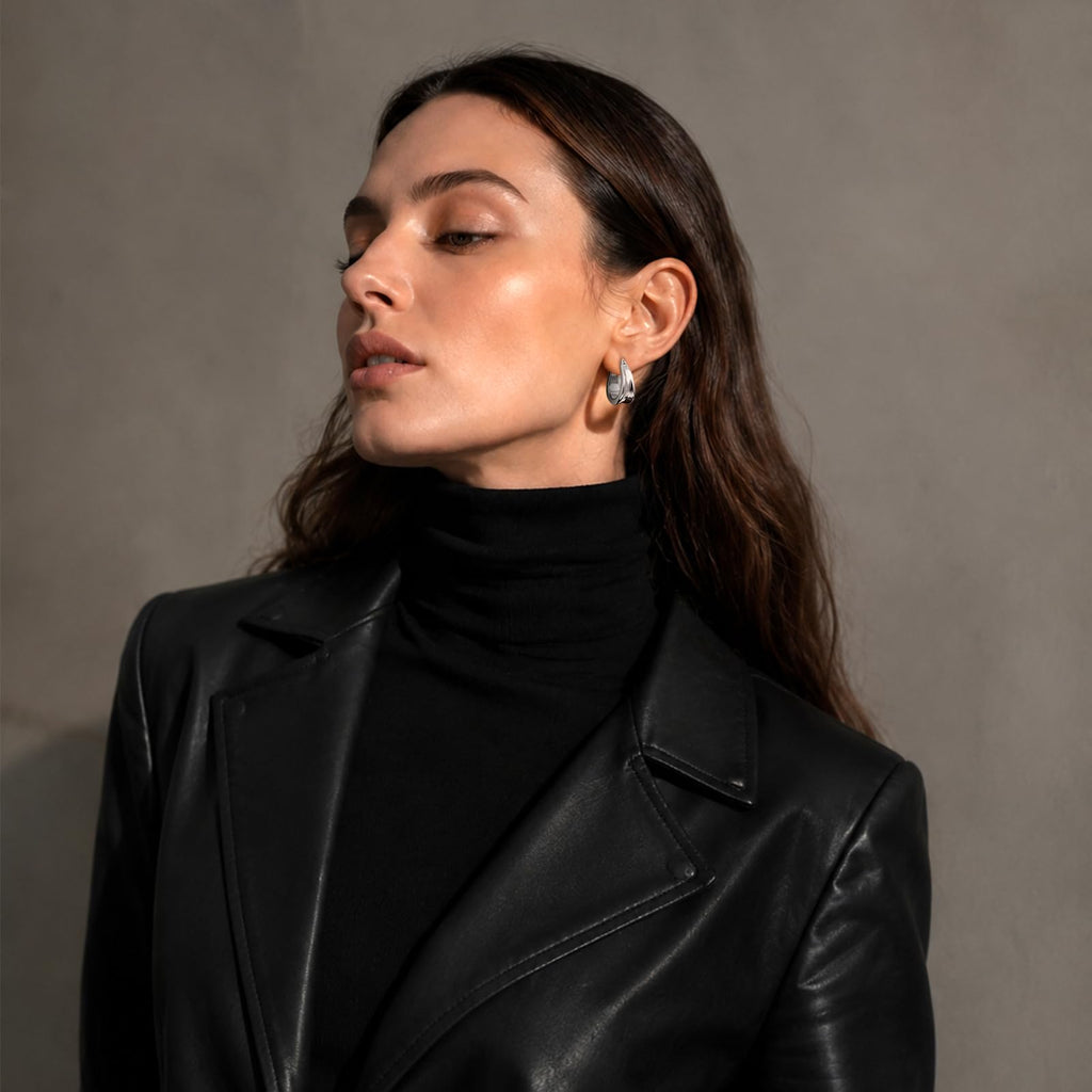 Chunky Teardrop Silver Hoop Earrings for Women Hypoallergenic