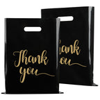 Jutieuo 100 Pack Black Thank You Shopping Bags for Small Business - 12"x15" Extra Thick 2.36 Mil Plastic Retail Thank You Bags with Handles for Stores, Boutique, Clothes, Business Gift
