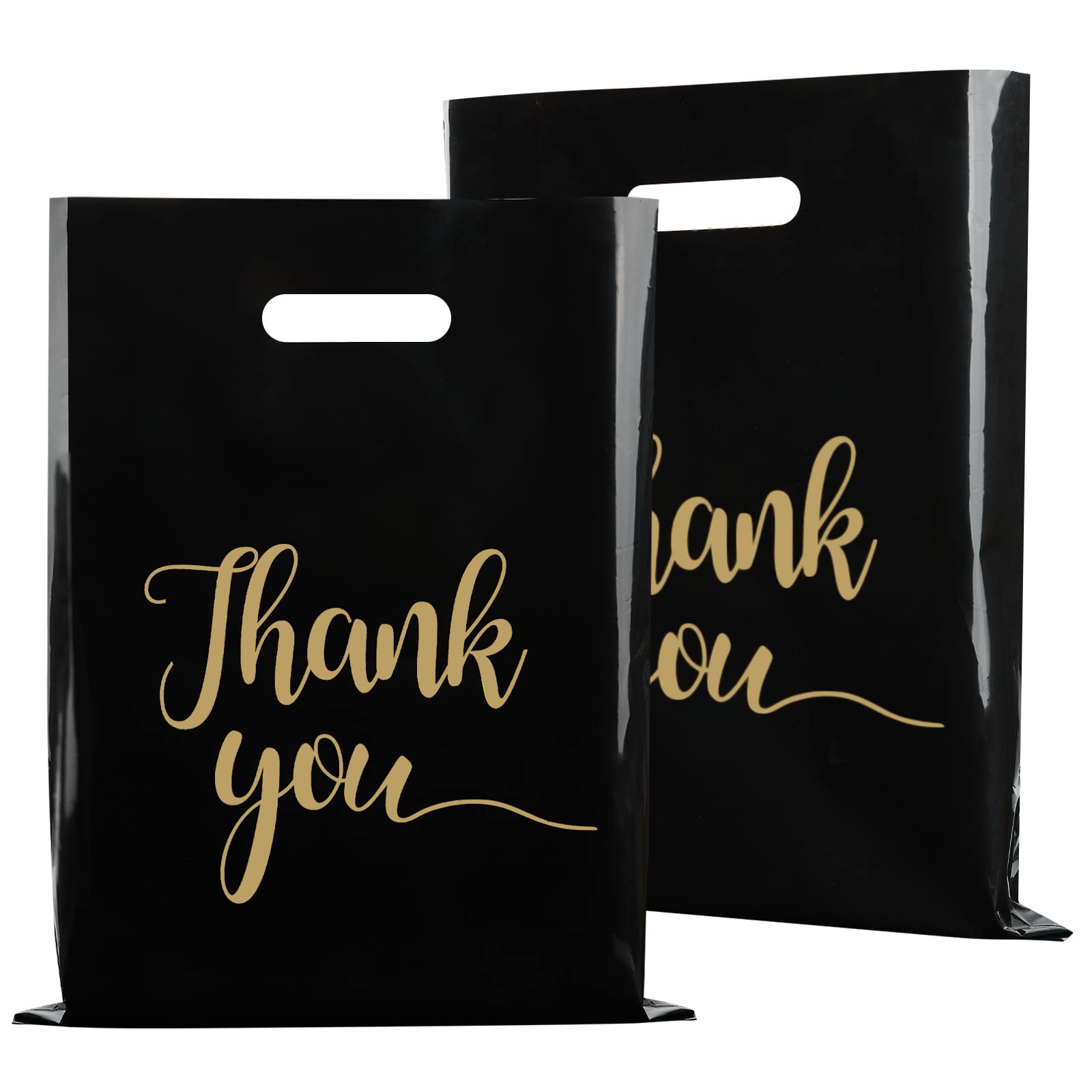 Jutieuo 100 Pack Black Thank You Shopping Bags for Small Business - 12"x15" Extra Thick 2.36 Mil Plastic Retail Thank You Bags with Handles for Stores, Boutique, Clothes, Business Gift