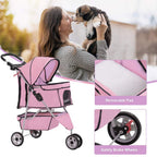BestPet 3 Wheels Pet Dog Stroller Cat Cage for Medium Small Dogs Cats Travel Folding Carrier Waterproof Puppy Stroller with Cup Holder & Removable Liner,Pink