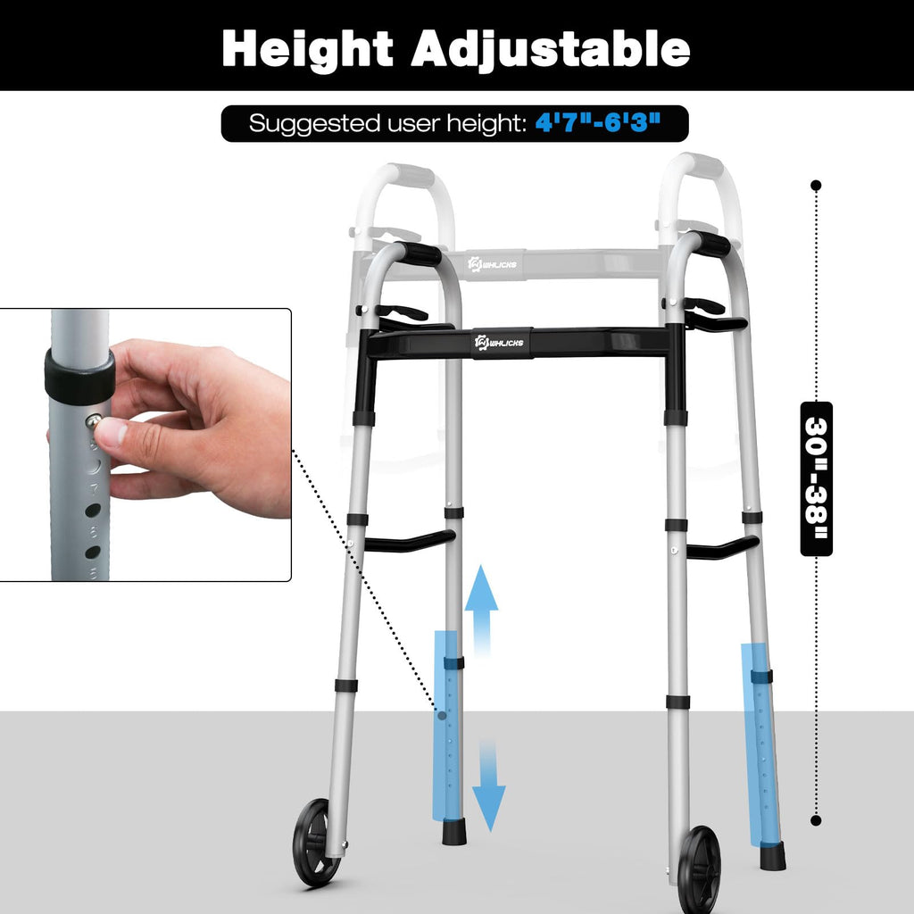 Narrow Folding Walkers for Seniors,Aluminum Lightweight Walkers with Wheels, Adjustable Width and Height Front Wheel Walker for Elderly and Disabled, Supports up to 350 lbs