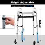 Narrow Folding Walkers for Seniors,Aluminum Lightweight Walkers with Wheels, Adjustable Width and Height Front Wheel Walker for Elderly and Disabled, Supports up to 350 lbs