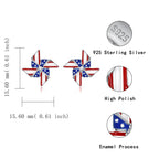 Silver USA American Flag Earrings - Patriotic Star Ears Stud Fourth of July Windmills Independence Day Hoop Jewelry Gift for Women Veterans