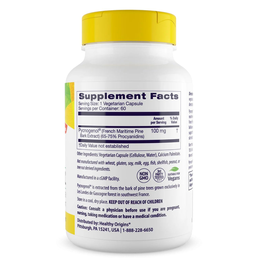Healthy Origins Pycnogenol 100 mg (Nature's Super Antioxidant, Non-GMO, Gluten Free, Cardiovascular Support), 60 Veggie Caps