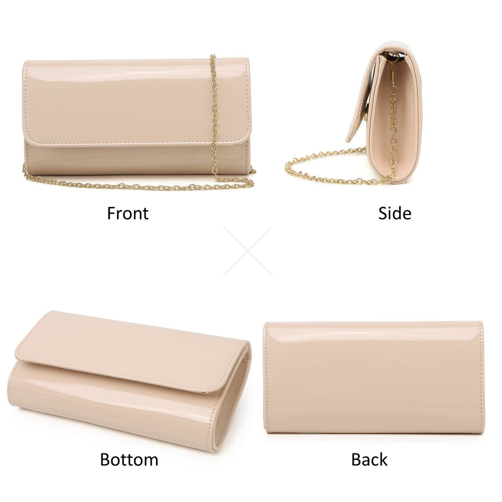 Patent Leather Envelope Clutch Womens Evening Handbag Stylish Shoulder Bag Purse for Christmas Wedding Party Prom(Nude 018)