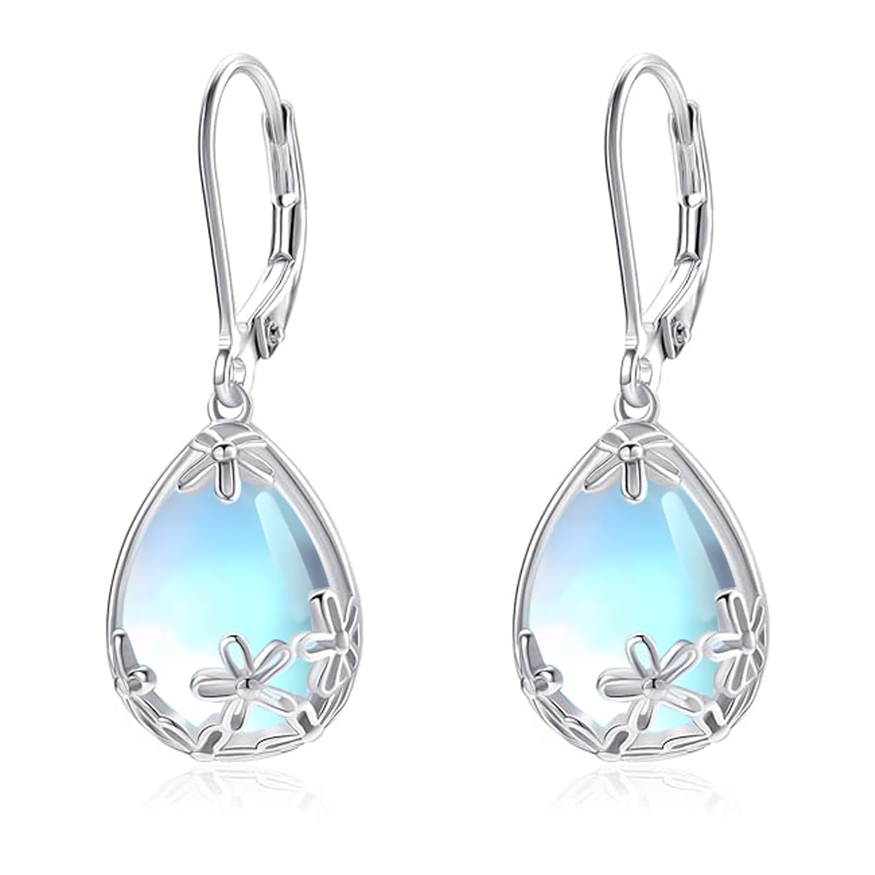 EVERU 925 Sterling Silver Moonstone Dangle Earrings Jewelry Gif for Women