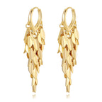Hius 18K Gold Plated Sparkle Leaf Hoop Dangling Earrings for Women