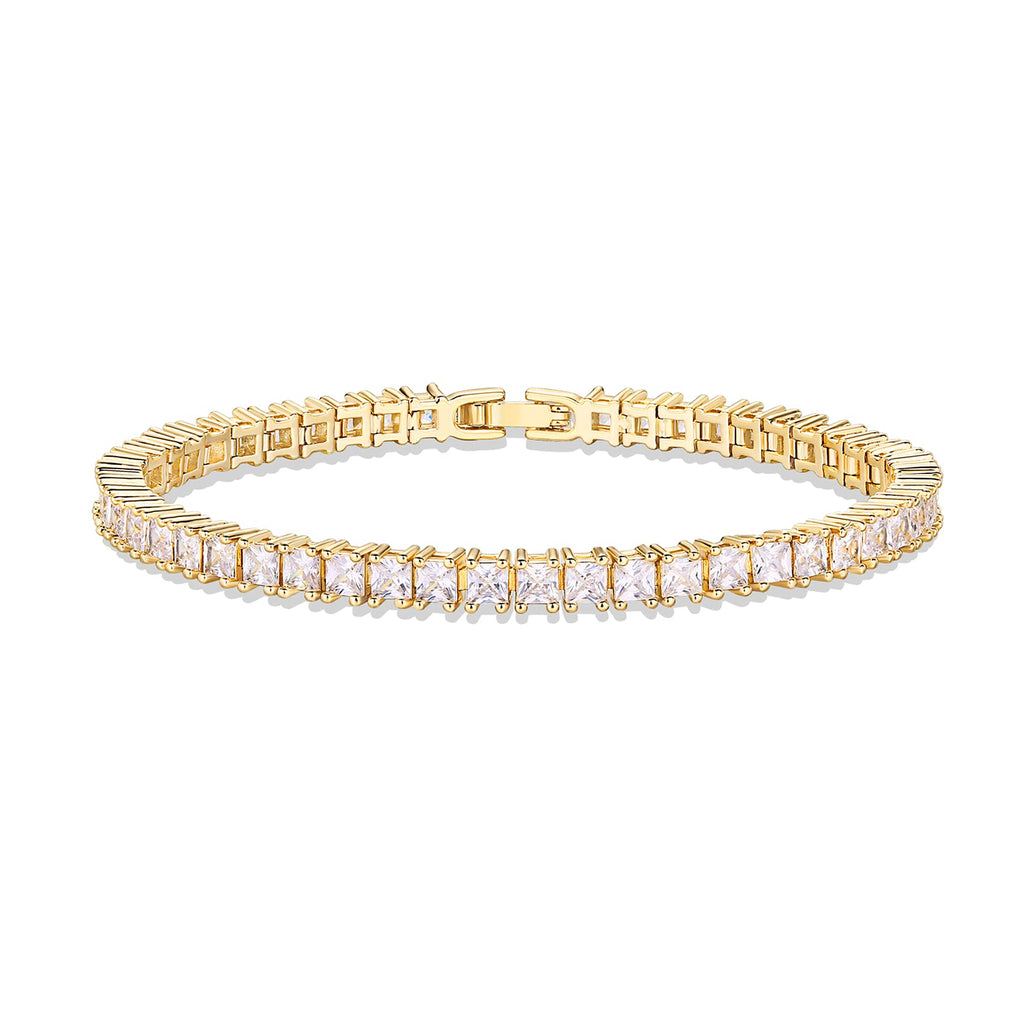 PAVOI CZ Classic Tennis Bracelet for Women, 14K Gold Plated, Yellow Gold