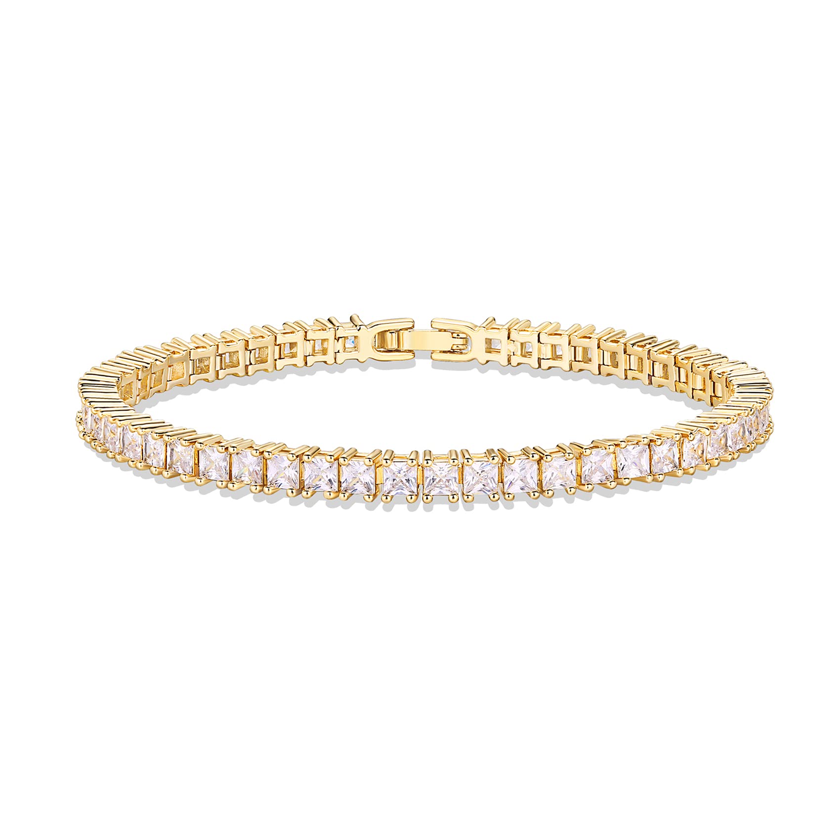 PAVOI CZ Classic Tennis Bracelet for Women, 14K Gold Plated, Yellow Gold