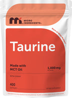 Micro Ingredients Taurine 1,000 mg with Coq10 | Free-Form Taurine Supplement with MCT Oil | Amino Acids for Exercise Energy & Heart Support* | 400 Softgels, Non-GMO